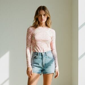 With Jean Aubrey Long Sleeve Top in Rosewater pink beige size Small